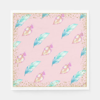 Guardanapos de papel para chá de bebê Boho Feather