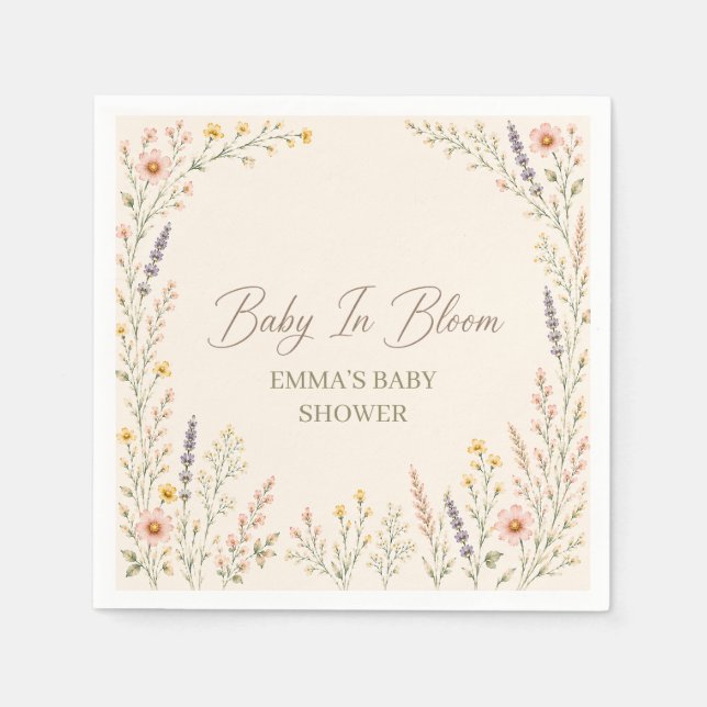 Guardanapos de papel para chá de bebê Boho Wildflo (Frente)