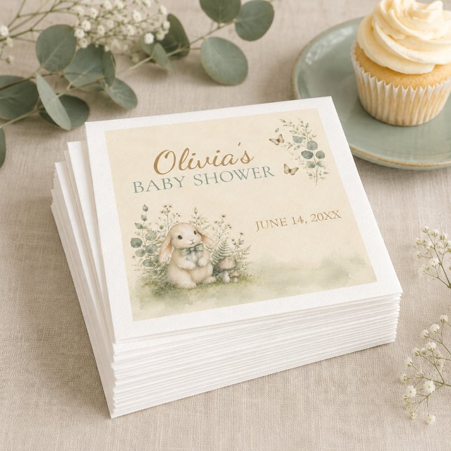 Guardanapos de papel para chá de bebê do coelho da (Woodland Bunny Baby Shower Paper Napkins)