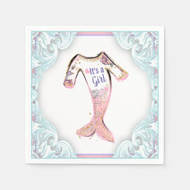 Guardanapos de papel para chá de bebê sereia (Frente)