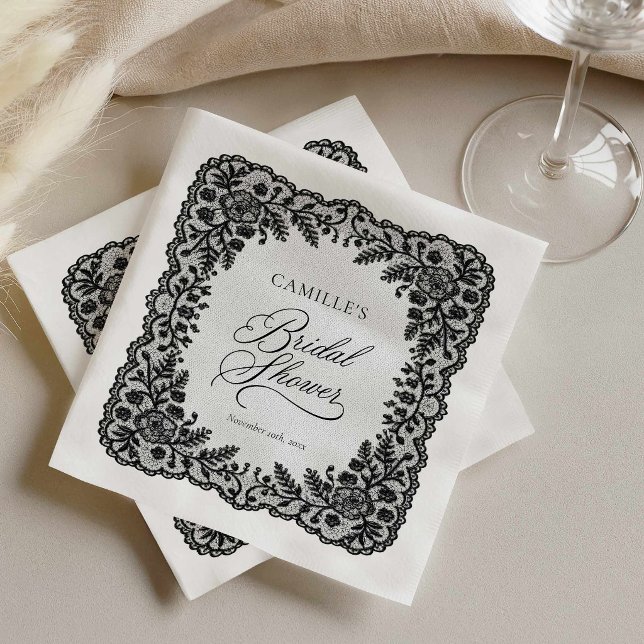 Guardanapos de papel para chá de noiva com renda p (Black Lace Bridal Shower Paper Napkins)