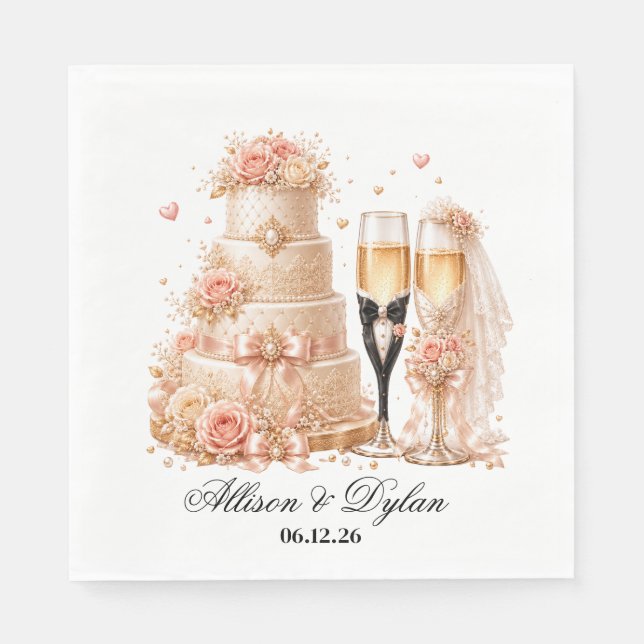 Guardanapos de papel para champanhe de casamento (Frente)