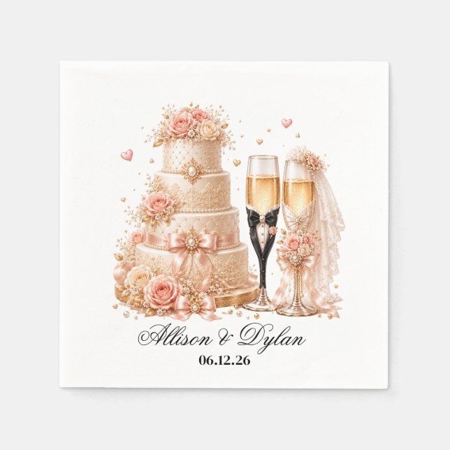 Guardanapos de papel para champanhe de casamento (Frente)