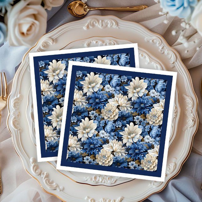 Guardanapos de papel para festa florais branco mar (Glam Navy Ivory White Floral Party Paper Napkins)