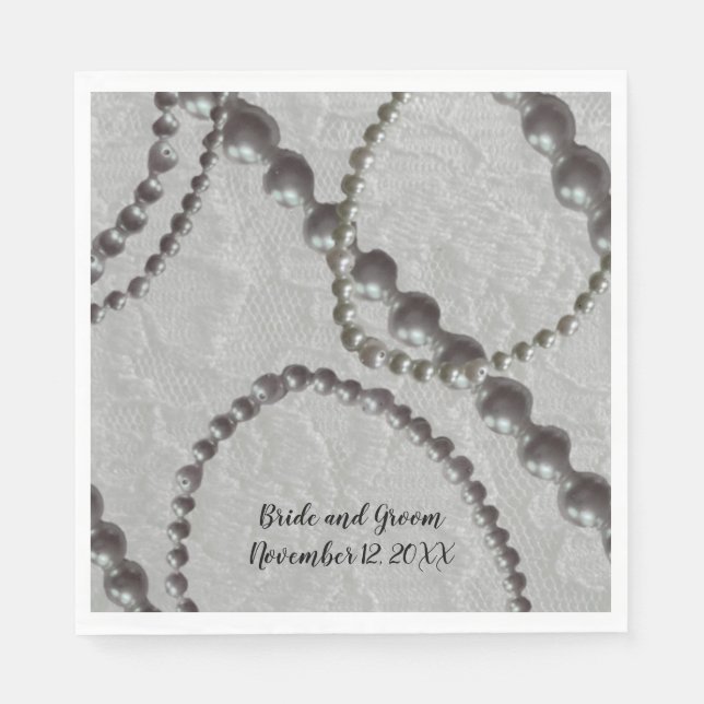 Guardanapos de Papel Pérolas e Renda para Casament (Frente)