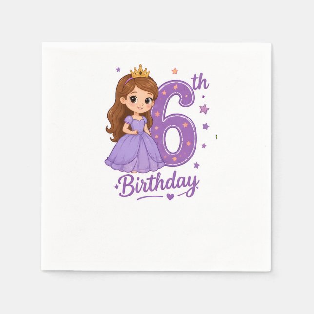 Guardanapos de papel Princesa de 6º Aniversário (Frente)
