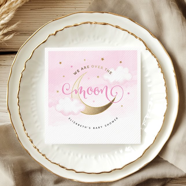 Guardanapos de papel Rosa Além da Lua (Pink Over the Moon Baby Shower Paper Napkins)