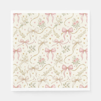 Guardanapos de papel rosa Coquette com laço vintag