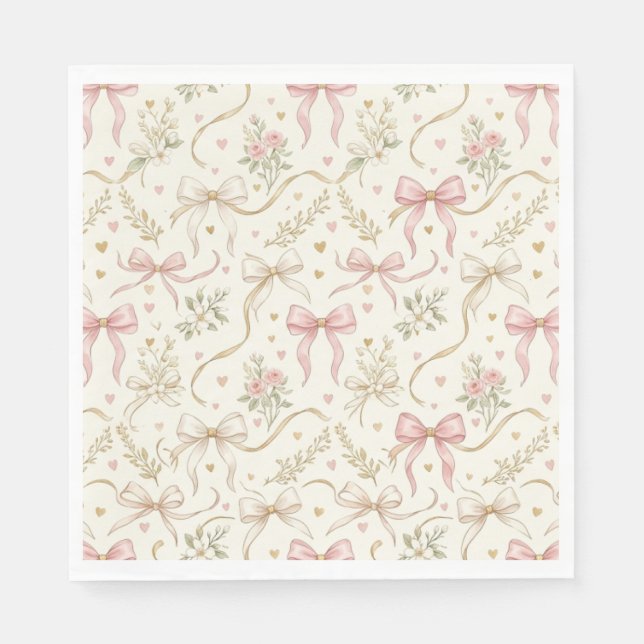 Guardanapos de papel rosa Coquette com laço vintag (Frente)