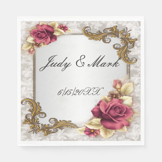 Guardanapos de papel Rosa vermelha elegantes (Frente)