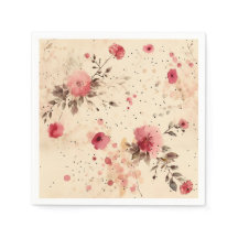 Guardanapos de papel rosa vintage floral rosa e cr