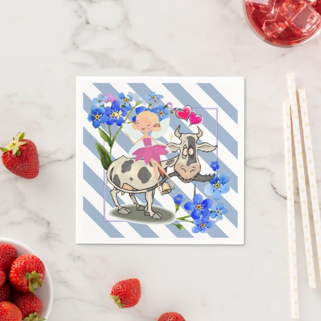 Guardanapos de Papel, Vaca Floral com Listra Azul  (Insitu)