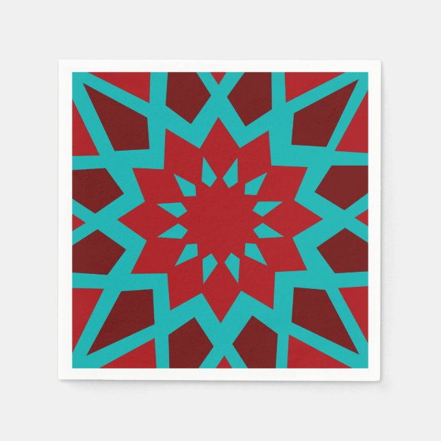 Guardanapos de papel vermelho e azul-turquesa marr (Frente)