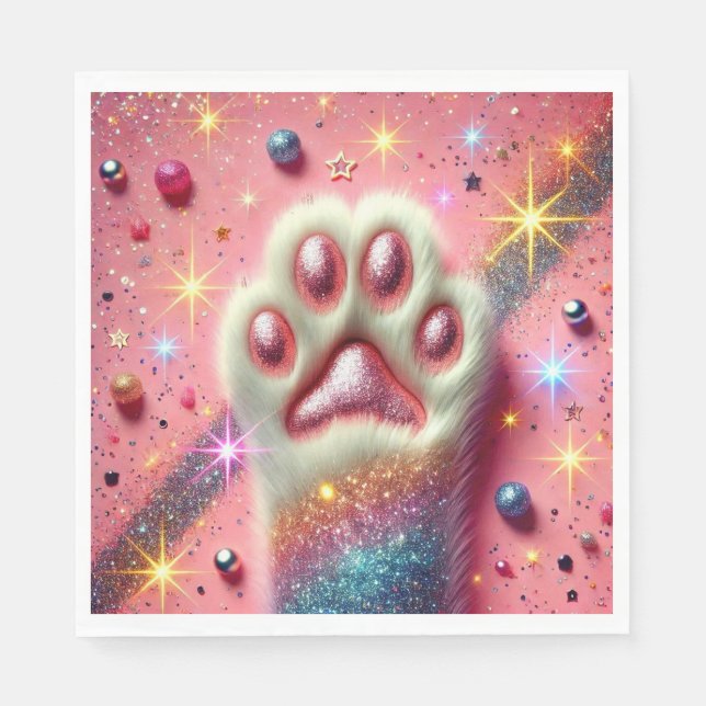 Guardanapos de pata de glitter de gato rosa! (Frente)