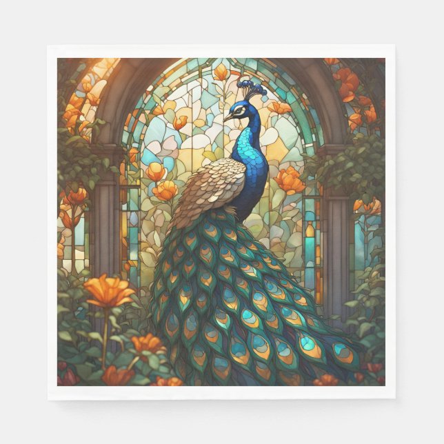 Guardanapos de Pavão Vibrante: A Mesa Elegante (Frente)