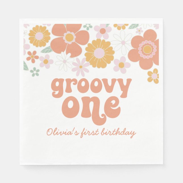 Guardanapos de primeiro aniversário Groovy One Ret (Frente)