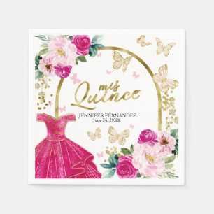 Guardanapos de Quinceanera Borboleta Rosa Quente