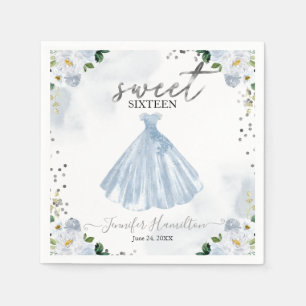 Guardanapos de vestido floral azul Sweet 16