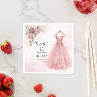 Guardanapos de vestido floral Dusty Pink Sweet 16