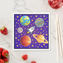 Guardanapos de Viagem Espacial; Planetas, Foguete 