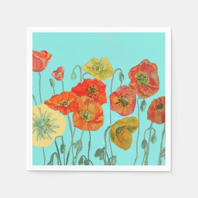 Guardanapos decorativos laranja Shabby Poppy Aqua. (Frente)