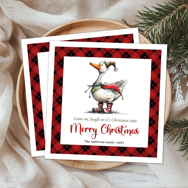 Guardanapos Divertidos e Engraçados de Natal Ganso (Christmas Whimsy Goose Funny Playful Napkins)