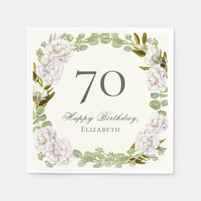 Guardanapos Elegantes de Flores de Marfim para 70º (Frente)