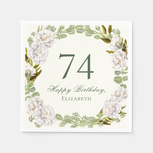 Guardanapos Elegantes de Flores de Marfim para 74º (Frente)