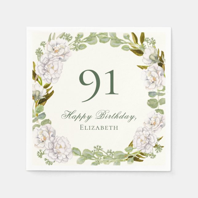 Guardanapos Elegantes de Flores de Marfim para 91º (Frente)