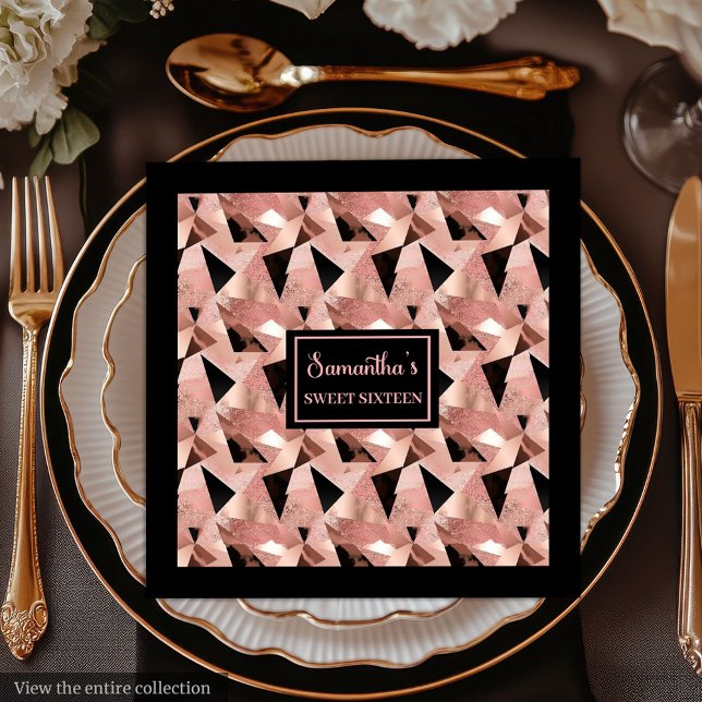 Guardanapos Elegantes Rosa Dourado e Preto Brilhan (Trendy Napkins Shimmering Rose Gold & Black)