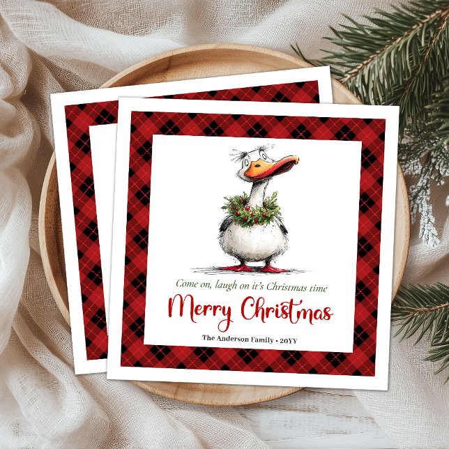 Guardanapos Engraçados de Natal com Ganso de Desen (Christmas Whimsical Goose Cartoon Funny Napkins)