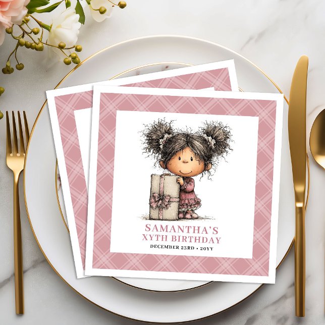 Guardanapos engraçados e caprichosos para festa de (Girls 5th Birthday Party Whimsy Funny Pink Napkins)