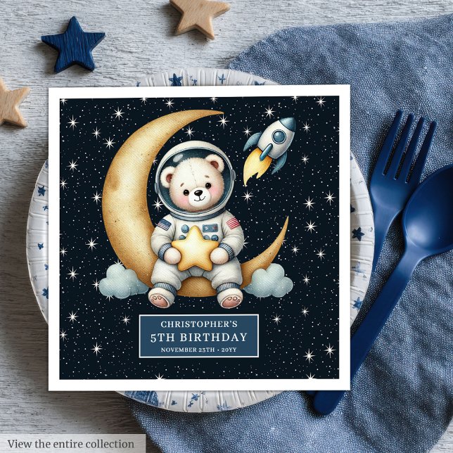Guardanapos Espaciais Personalizados para Festa de (Personalized Space Bear Napkins for Boy Party)