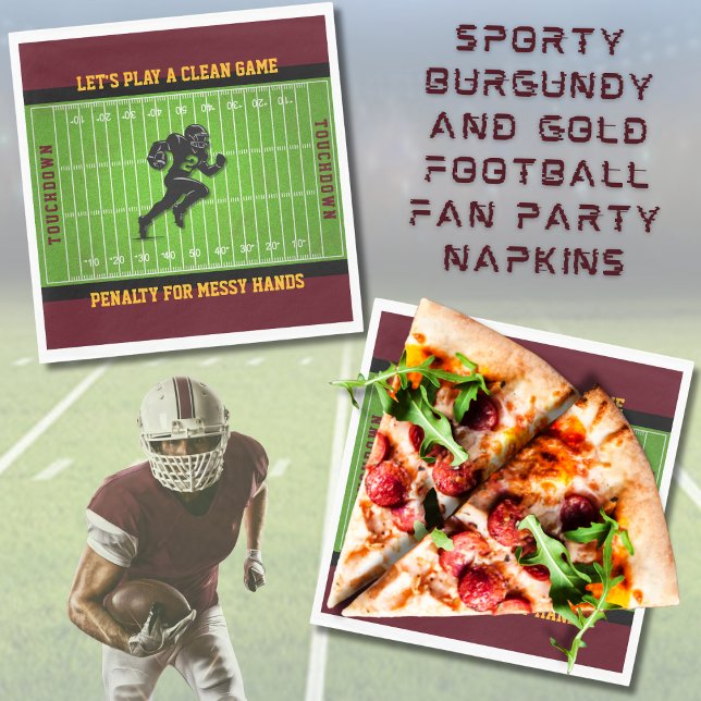 Guardanapos esportivos para torcedor de futebol na (Sporty Burgundy and Gold Football Fan Napkins)