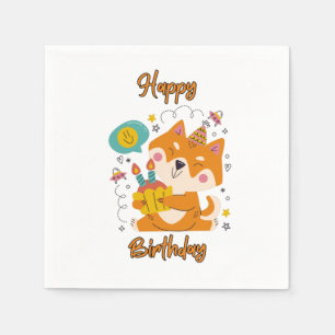Guardanapos Feliz Aniversário Shiba Inu 3 Camadas