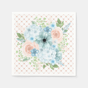 Guardanapos Florais com Bolinhas Rosa Azul Rústico