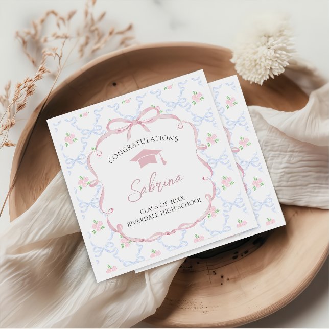 Guardanapos Florais com Laço Rosa para Formatura (Criador carregado)