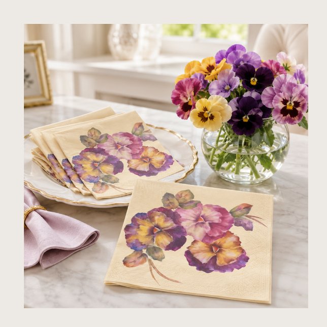 Guardanapos Florais de Pansy Macio | Todos os Dias (Elegant pansy napkins add floral charm to spring tables, tea parties and thoughtful gifts at home.)