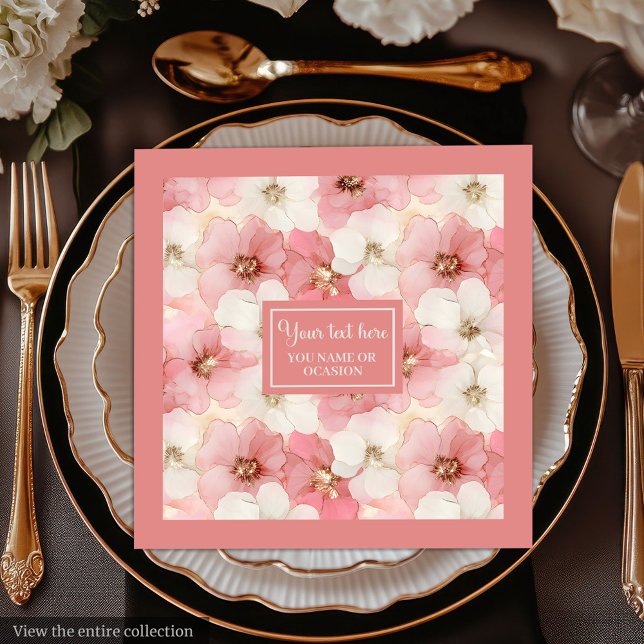 Guardanapos Florais Rosa Bege Elegante Presente de (Blush Pink Floral Napkins Elegant Wedding Gift Accent)