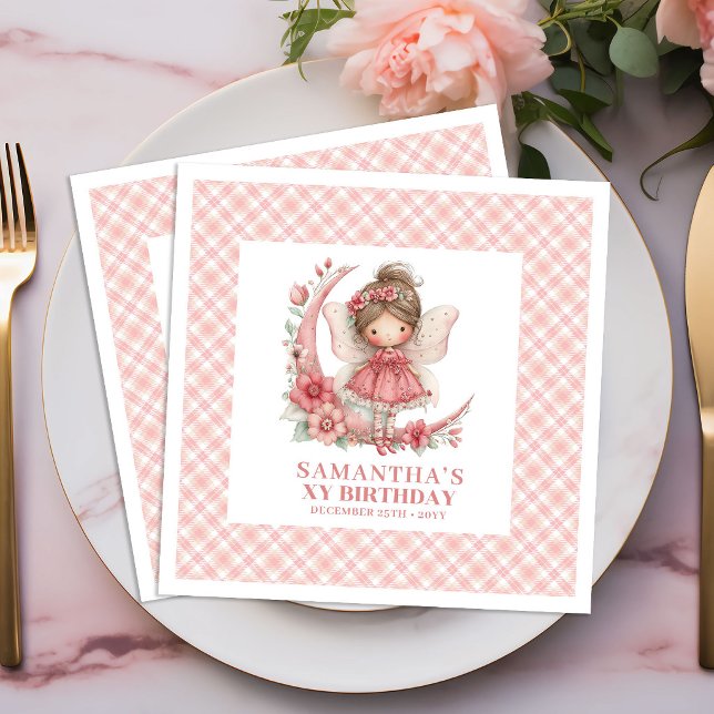 Guardanapos Florais Rosa Blush para Aniversário de (Fairy Girl Birthday Blush Pink Floral napkins)