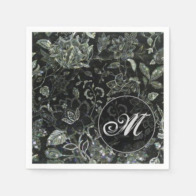 Guardanapos Florais Vintage Monograma Preto (Frente)