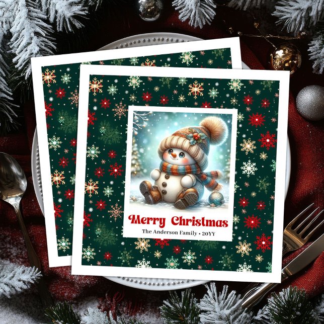 Guardanapos infantis de aquarela de boneco de neve (Sweet Christmas snowman watercolor kids napkins)