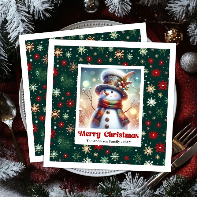 Guardanapos infantis em aquarela de boneco de neve (Bright funny snowman watercolor kids napkins)