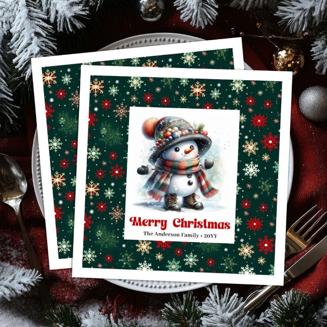 Guardanapos infantis engraçados de flocos de neve  (Cute funny snowman with snowflakes kids napkins)