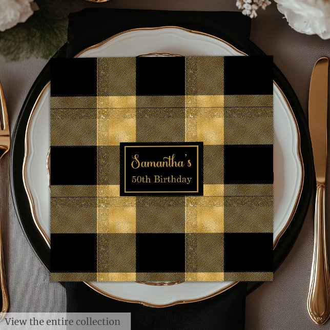 Guardanapos Minimalistas Preto Dourado Celebração  (Minimalist Napkins Black Gold Chic Celebration)