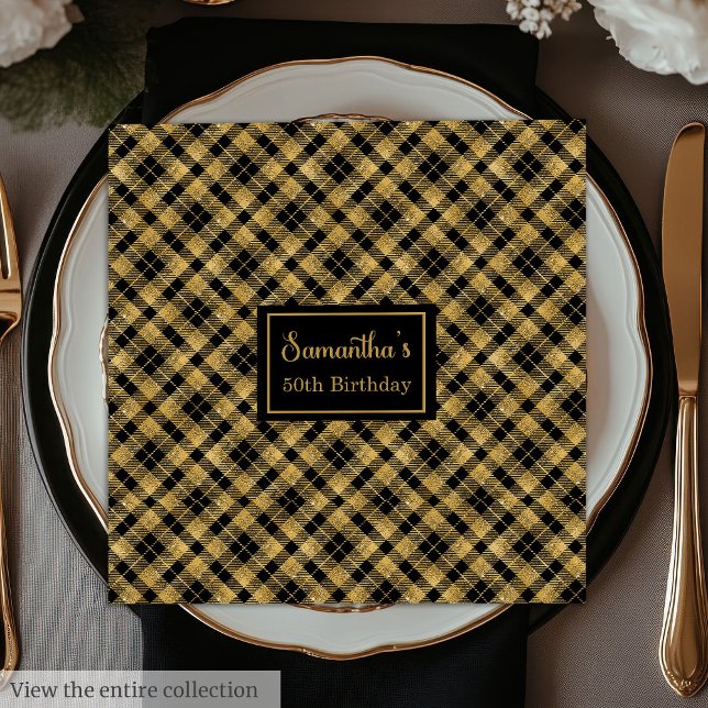 Guardanapos Monograma Elegantes Coquetel Arte Pret (Monogram Napkins Elegant Black Gold Cocktail Art)
