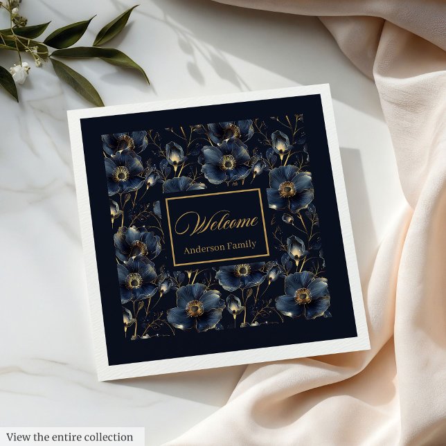 Guardanapos Navy Gold Elegantes Design de Presente (Chic Navy Gold Napkins Elegant Custom Gift Design)