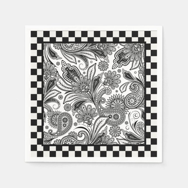 Guardanapos paisley preto e branco (Frente)