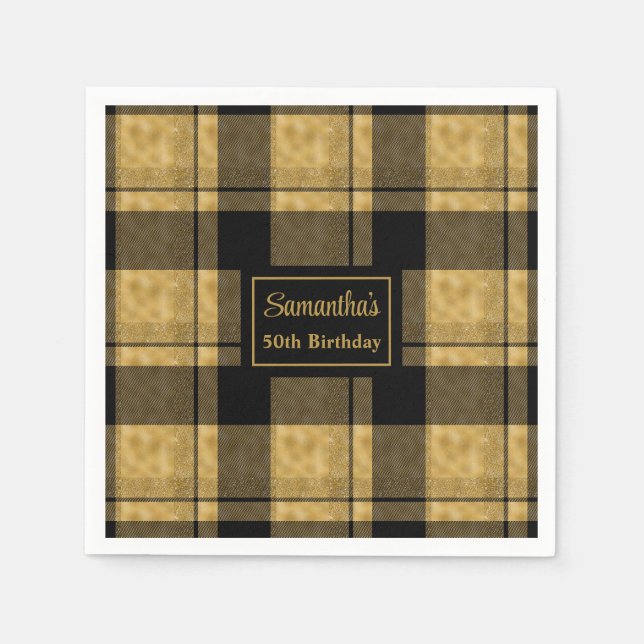 Guardanapos para 50º Aniversário Preto Dourado Per (Frente)