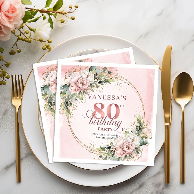 Guardanapos para 80º aniversário Boho Dusty Pink E (Boho Dusty Pink Eucalyptus 80th Birthday Napkins)